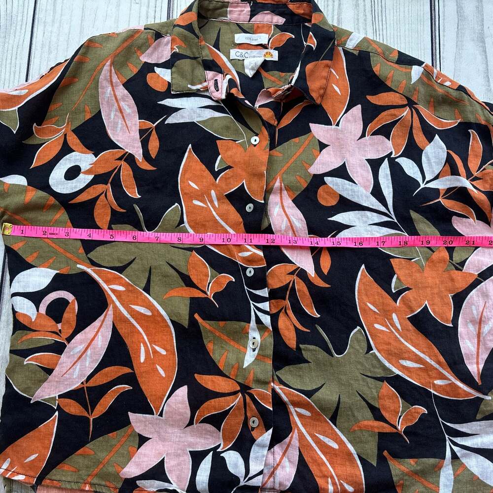 C&C California 100% Linen SZ S Floral Boho Festival Vacation Travel Top Shirt - Picture 4 of 6